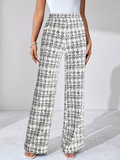 Geruite™ | Naisten Musta-valkoinen Ruudullinen Flared Housut