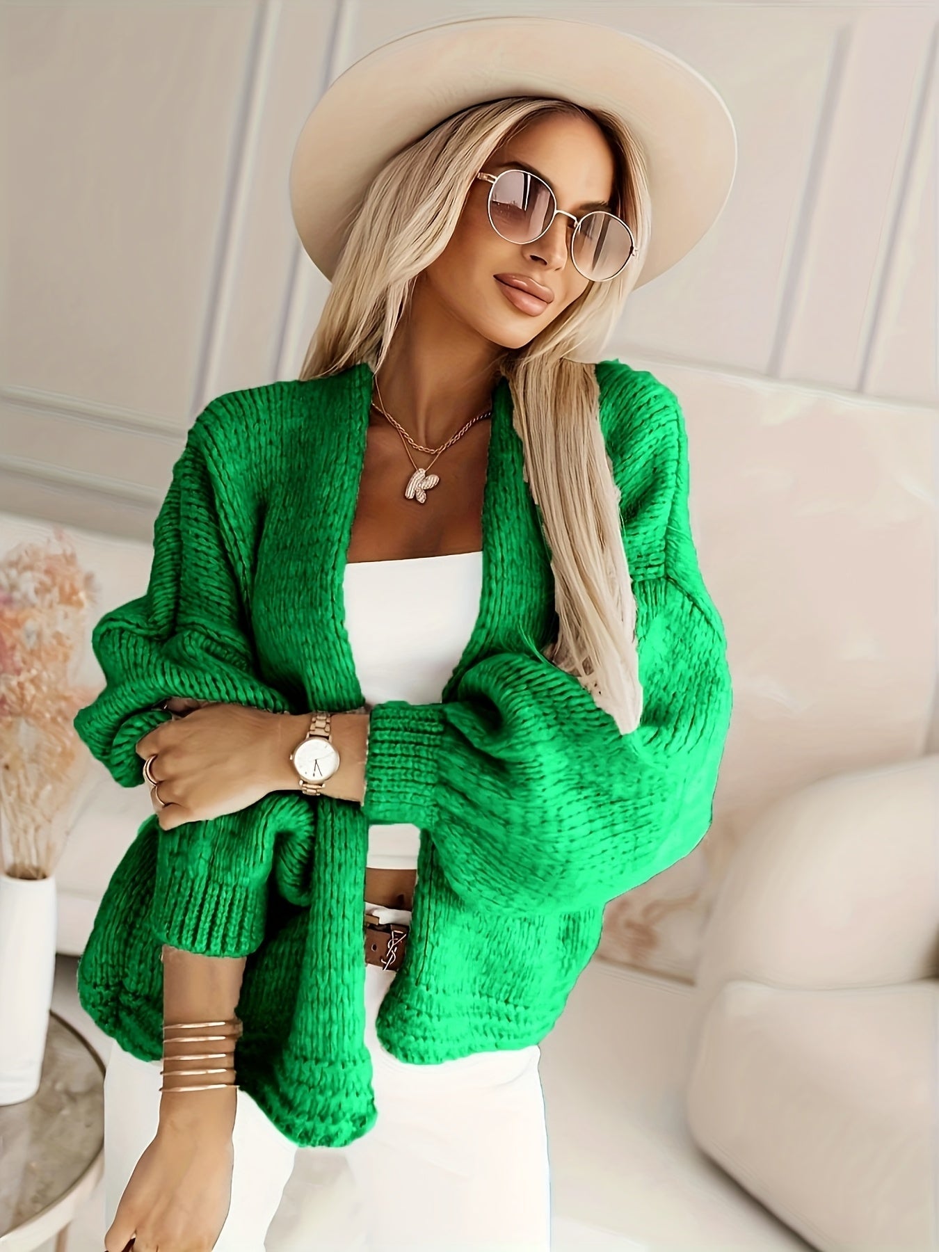 Front™ | Beigen Avointa Edestä Naisten Neule