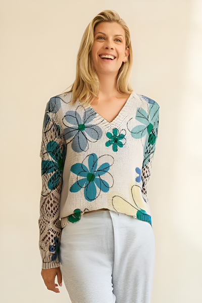 Lange™ | Tyylikäs V-pääntie Pitkähihainen Paita Kukkakuviolla, Boheemi Tyyli